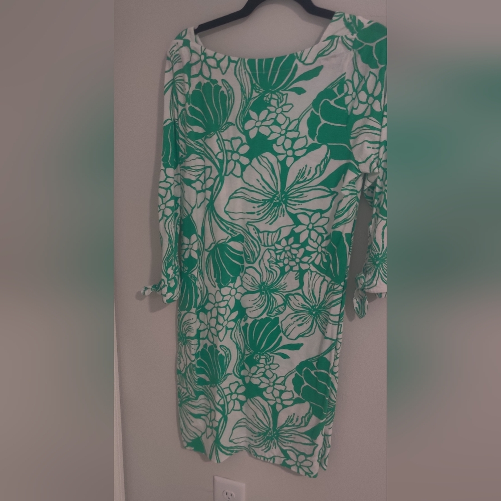 Lilly Pulitzer Spearmint Oversized Green Floral Dress Sz L Kiss My Tulips - Picture 3 of 6